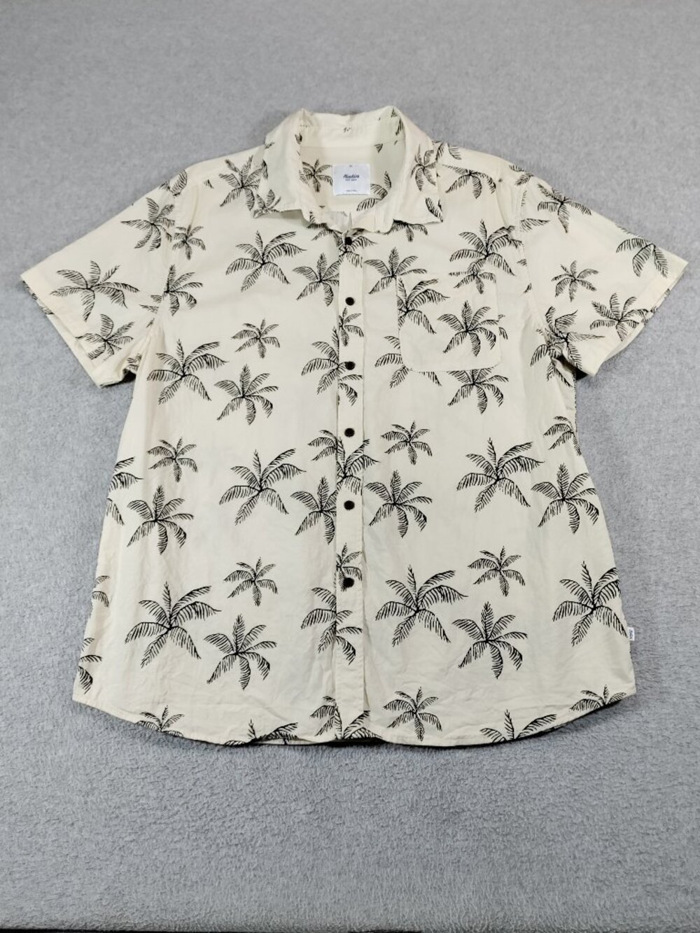 Katin Mens M Palm Tree Aloha Camp Shirt Beige Black Tropical Resort